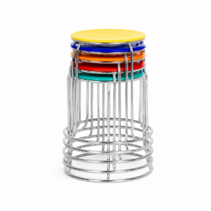 Colorful Stackable Stool Set with a vibrant round seat and durable chrome-finished frame. The compact stackable design makes it easy to store and perfect for saving space.  Ideal for homes, schools, offices, cafés, events and waiting areas, offering AF045